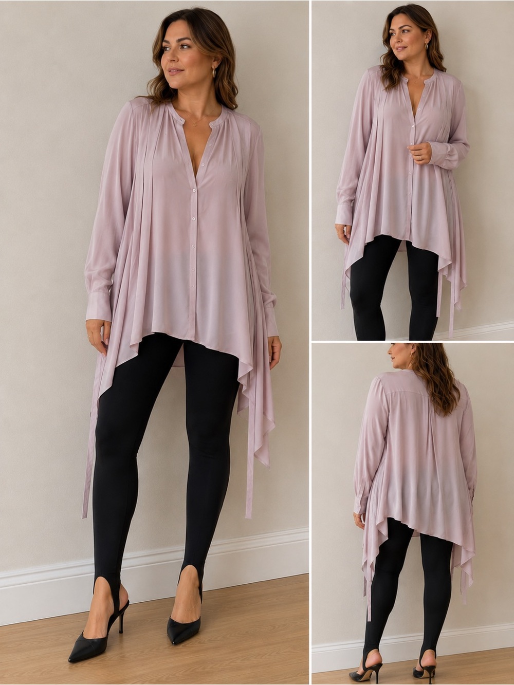 Marissa Webb 96% Silk Lavender Asymmetrical Button Front Blouse Size L